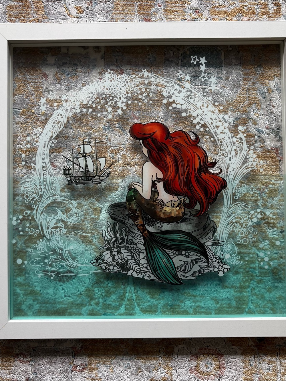 Disney The Little Mermaid Ariel Framed Glass Art 14.25" Open Road Brands